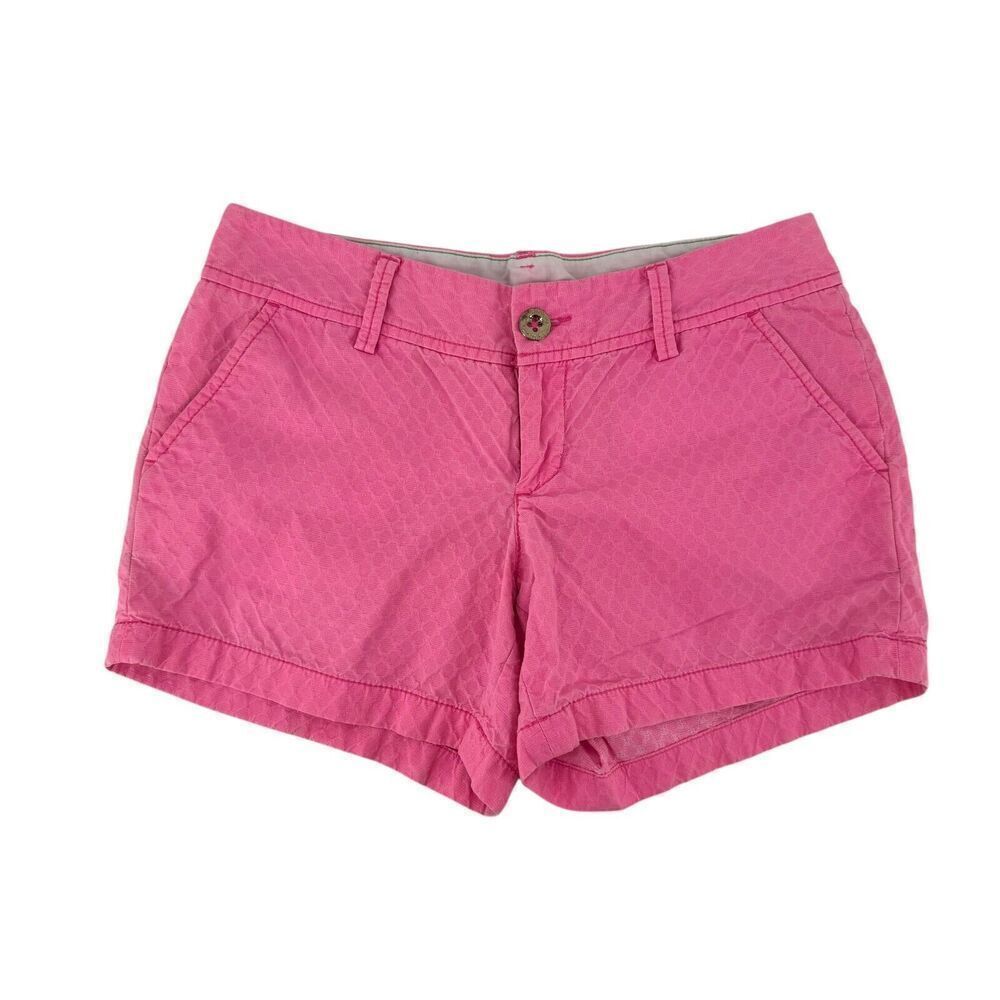Lilly Pulitzer Callahan Shorts Size 2 Solid Pink Textured Preppy Beach Chino